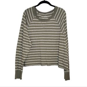 Aerie stripes long sleeve cropped tee green white large